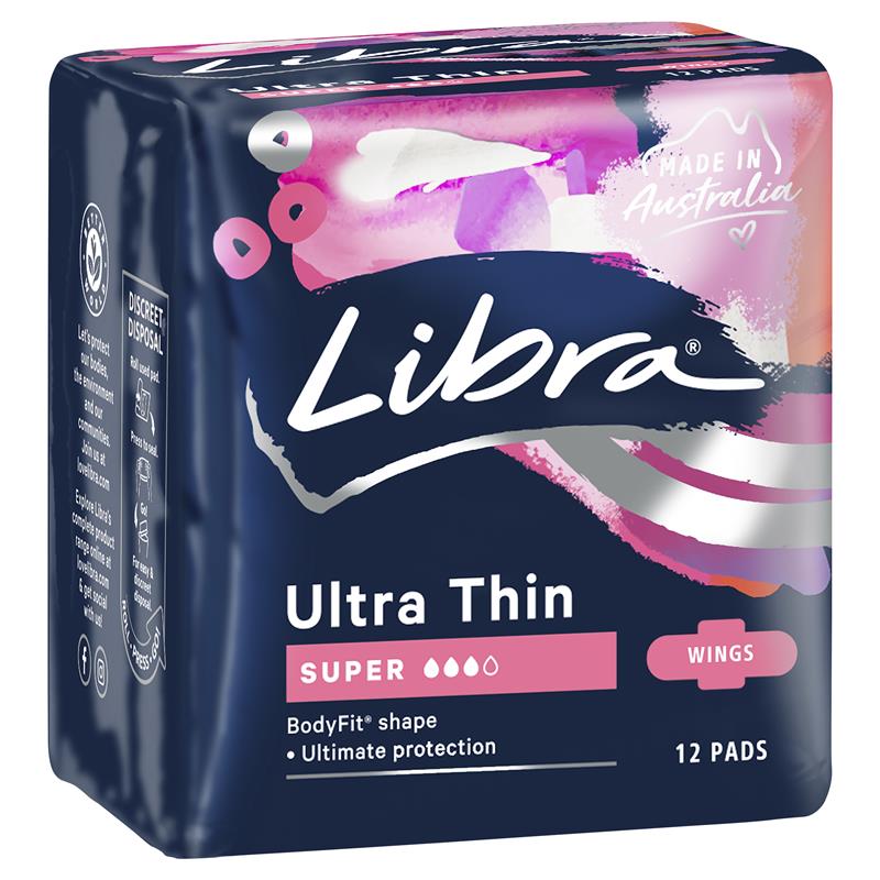 [리브라] 울트라 씬 슈퍼 패드 with 날개 12팩 Libra Ultra Thins Super Pads with Wings 12P