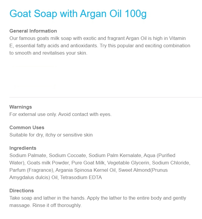 Goat Soap With Argan Oil 100g [고트솝]고트밀크비누 / 아르간 오일 / 산양유 비누100g